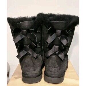 UGG Women Sz 9 Bailey Bow Black Sheepskin Shearling Sherpa Snow Boots 1016225